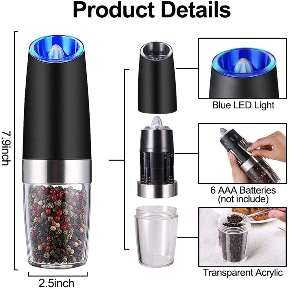 Automatic Electric Gravity Induction Salt and Pepper Grinder - Present Electronics 